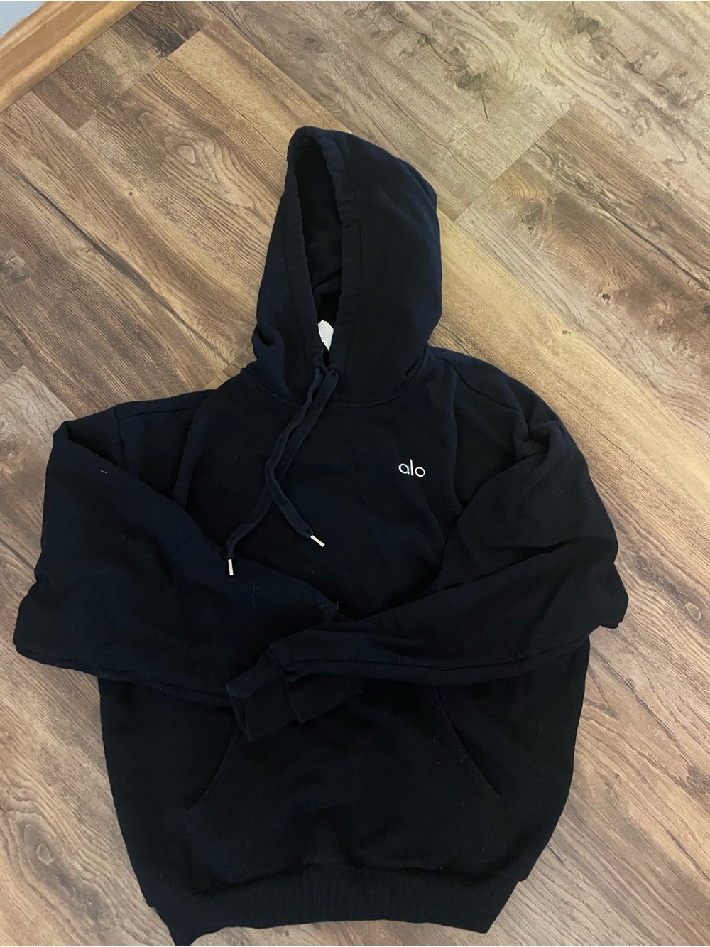 ALO Yoga womens Black Pullover Hoodie with Small Logo